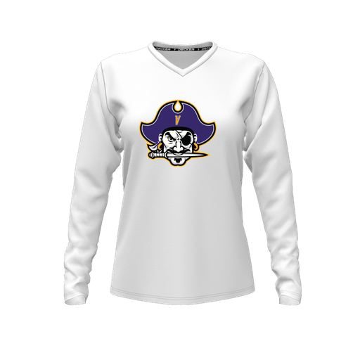 [FTLVCFWH-FYXS-LOGO1] Decker Comfort T-Shirt (Female Youth XS, White, V Neck, Logo 1, Long Sleeve)