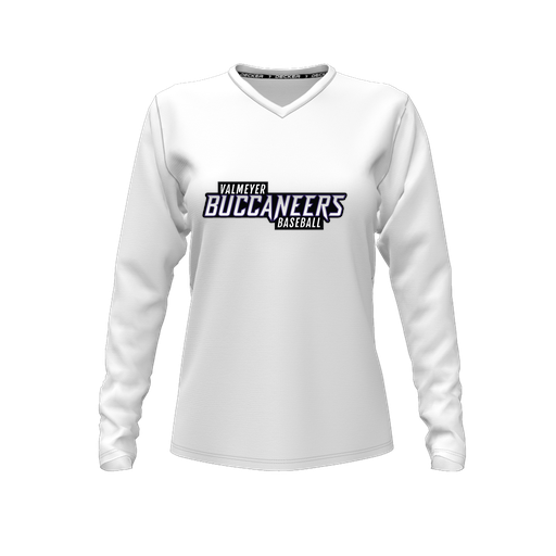 [CUS-DFW-TEES-CMF-VNK-LSL-WHT-FYXS-LOGO2] Decker Comfort T-Shirt (Female Youth XS, White, V Neck, Logo 2, Long Sleeve)