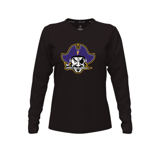 [CUS-DFW-TEES-PER-VNK-LSL-BLK-FYXS-LOGO1] Performance T-Shirt (Female Youth XS, Black, V Neck, Logo 1, Long Sleeve)