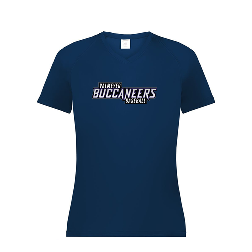 [2792.065.XS-LOGO2] Ladies Smooth Sport V-Neck T-Shirt (Female Adult XS, Navy, Logo 2)