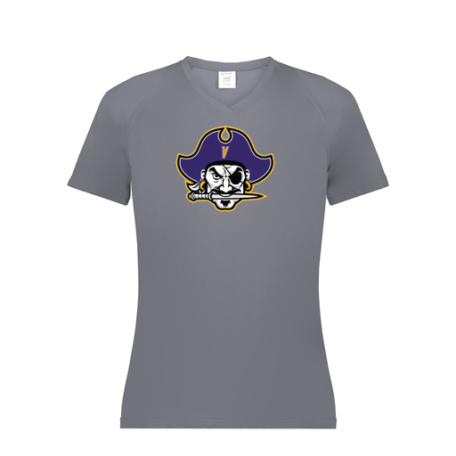 [2792.059.XS-LOGO1] Ladies Smooth Sport V-Neck T-Shirt (Female Adult XS, Gray, Logo 1)